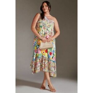 Anthropologie Sarah Campbell Dress One-Shoulder Midi Size XXSP NWOT